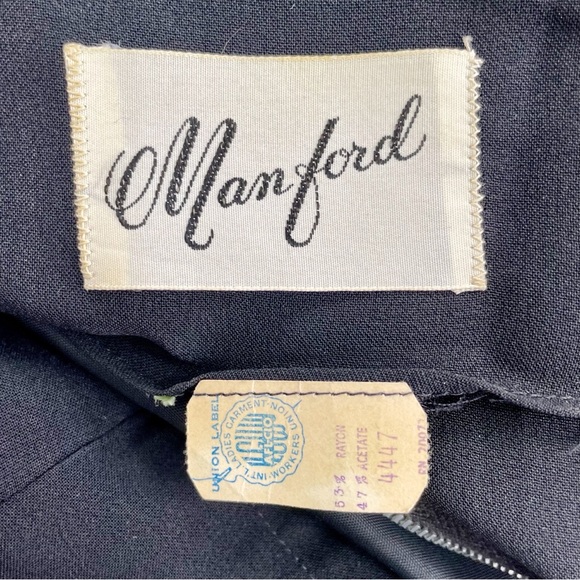 Vintage 50s Little Black Belted Sheath Dress - Picture 4 of 4